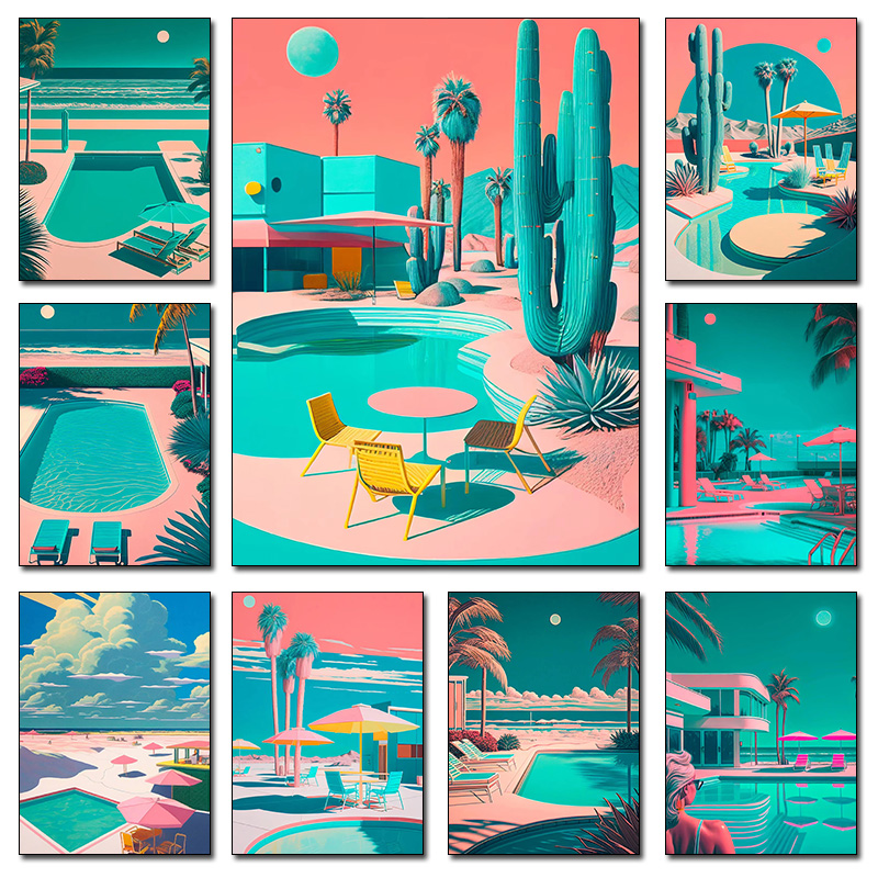 Interior Design Home Decor - Retro Futuristic Beachside Palm Trees Desert