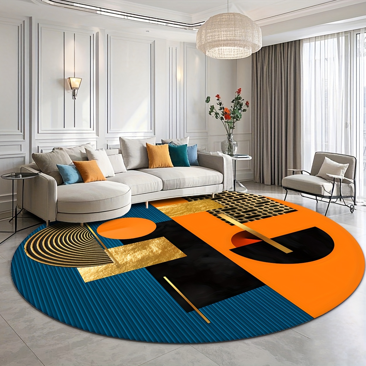 Orange Blue Gold Abstract Geom – обзор и цена Interior Design Luxury Living Room
